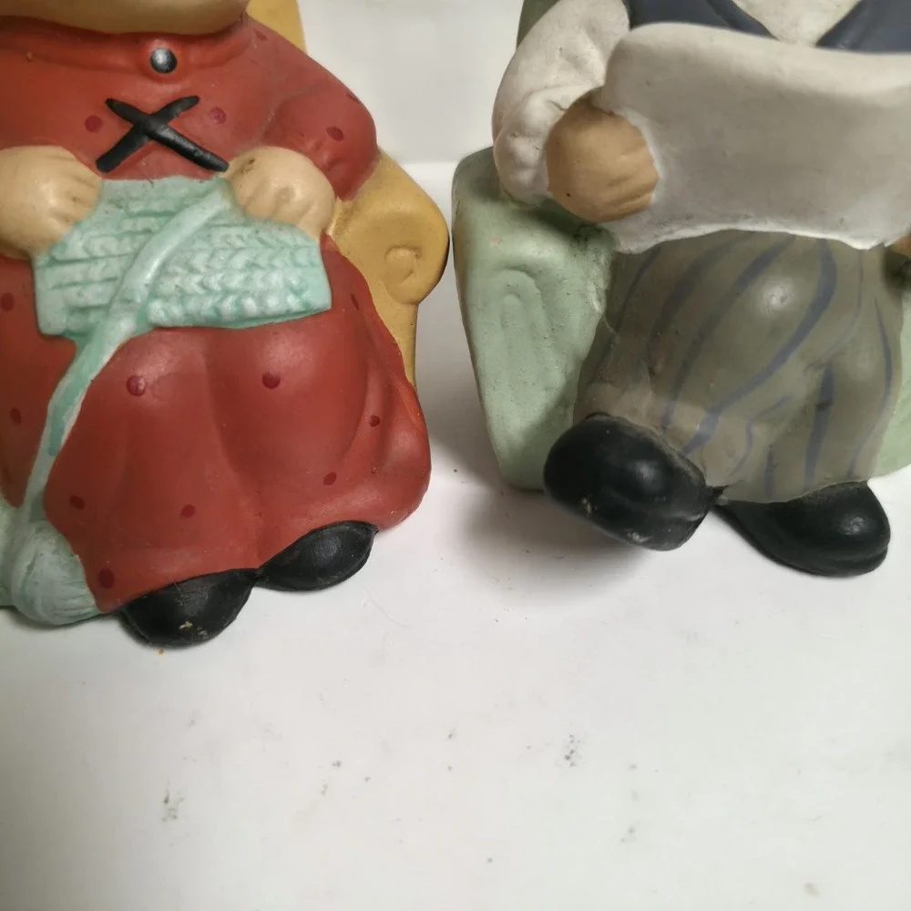 Vintage Ceramic Grandma & Grandpa Figurines Set - Retirement Couple Relaxing